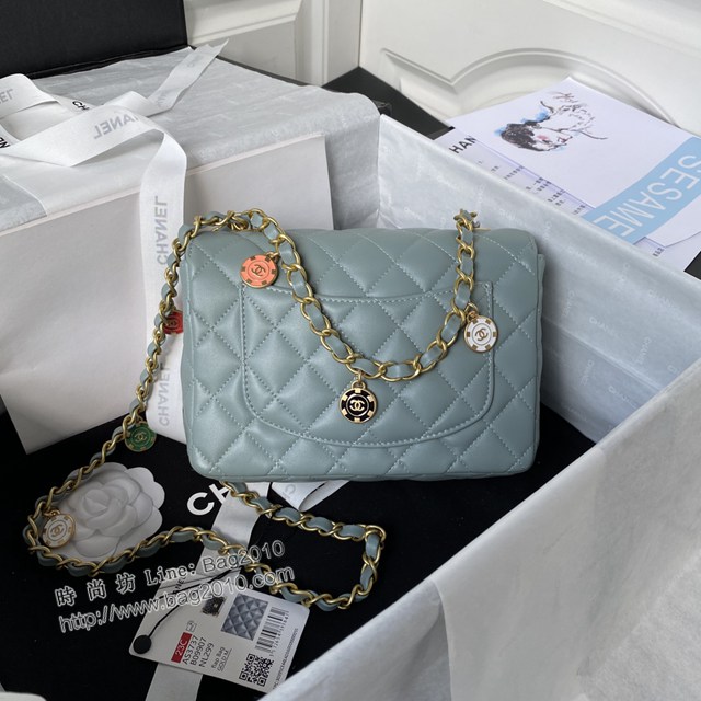 Chanel專櫃23C秋冬新品AS3737賭場系列方胖子口蓋包 香奈兒羊皮琺瑯金幣墜鏈條時尚休包 djc4929